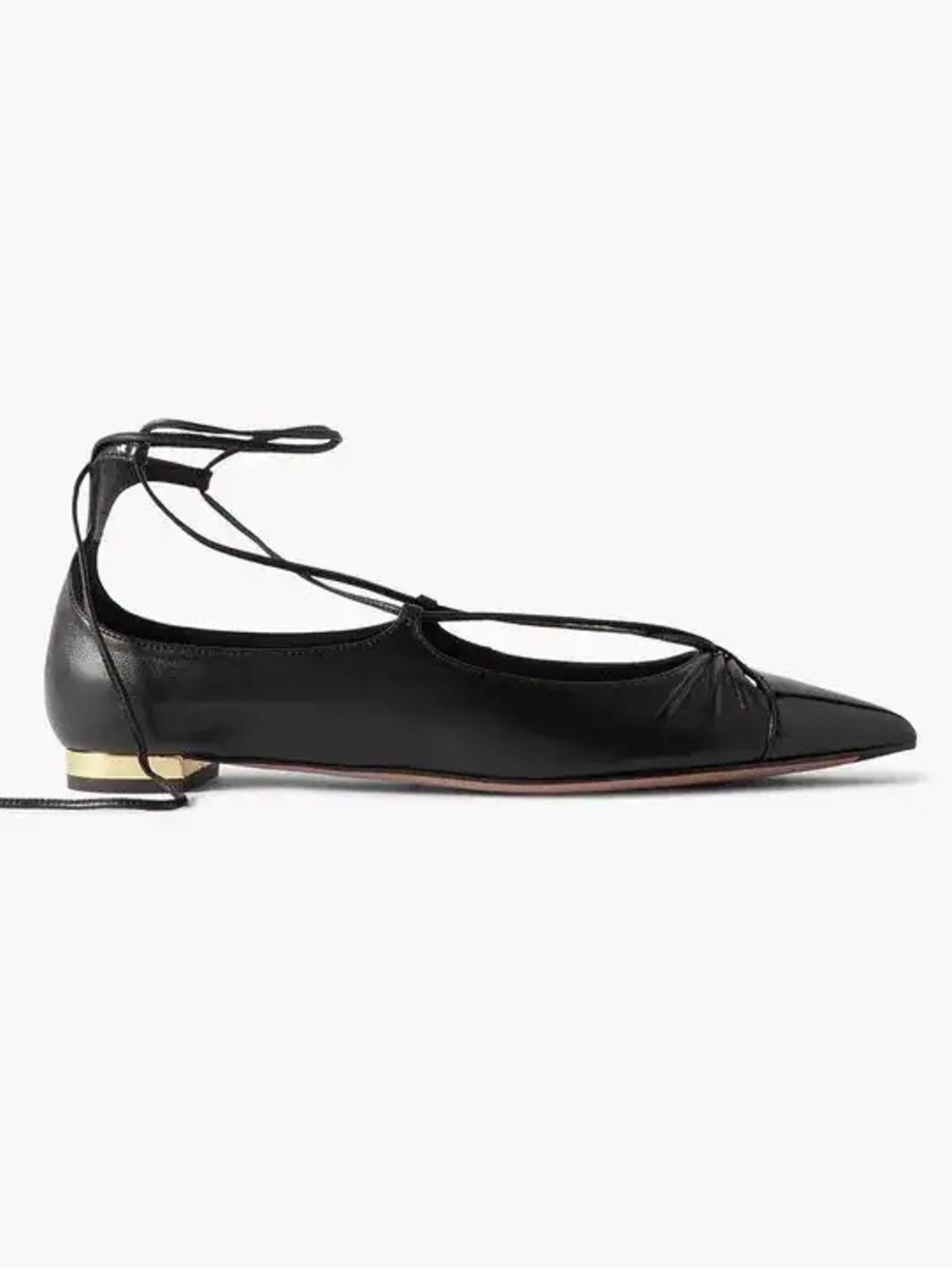 Aquazzura Gabi Pointed Toe Black Lace Up Leather Ballet Flats NWT Size 40 IT